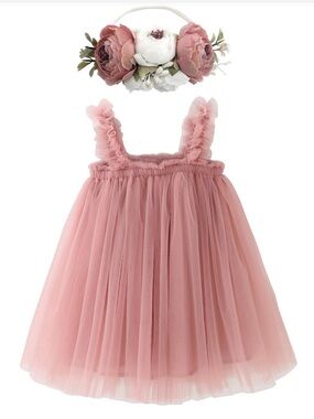 NWOT Layered Tulle Tutu Princess Dress Flower and Bow Headbands